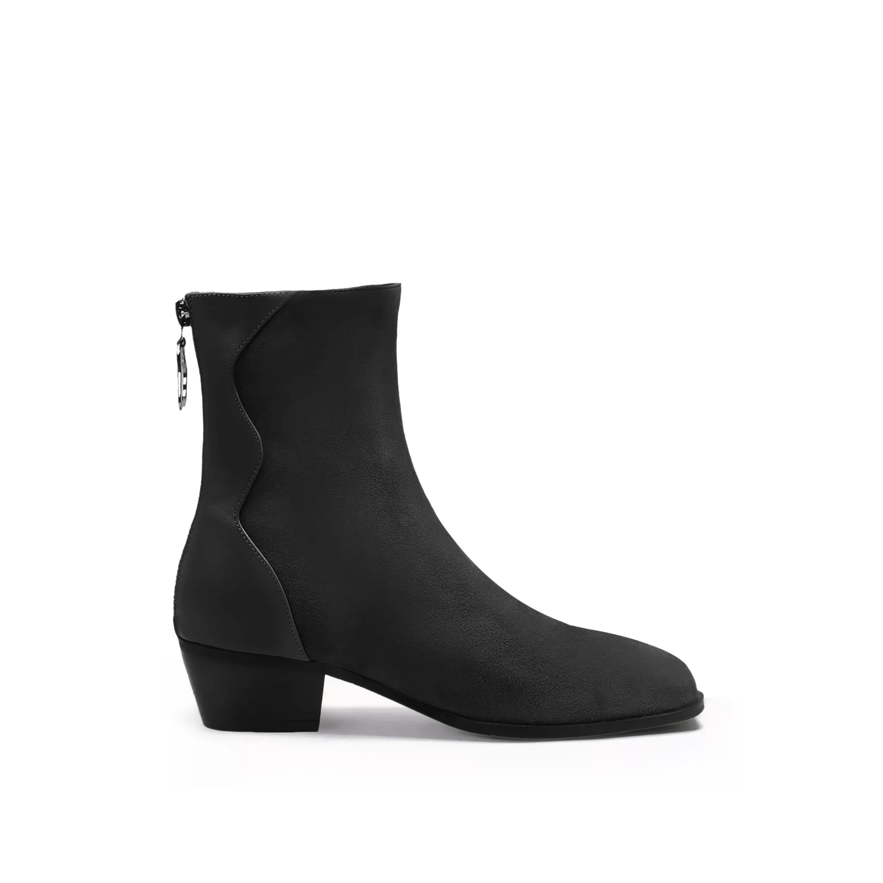 Suede Leather Ankle Boot - Black