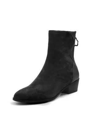 Suede Leather Ankle Boot - Black