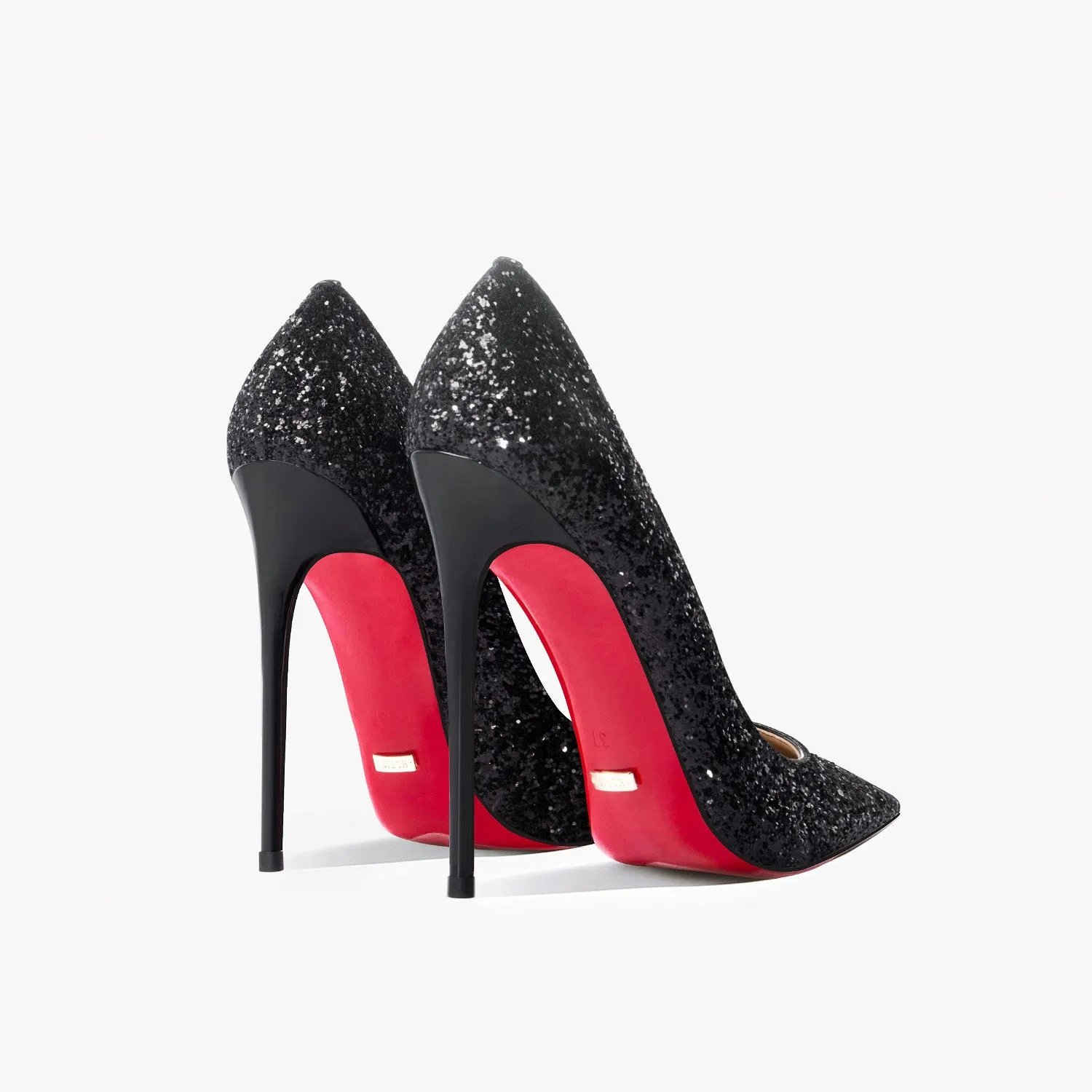 Super Pointed High Heels Women's Black Silver Sequins