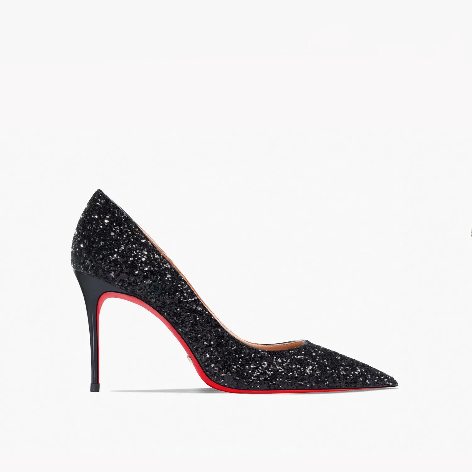 Super Pointed High Heels Women's Black Silver Sequins