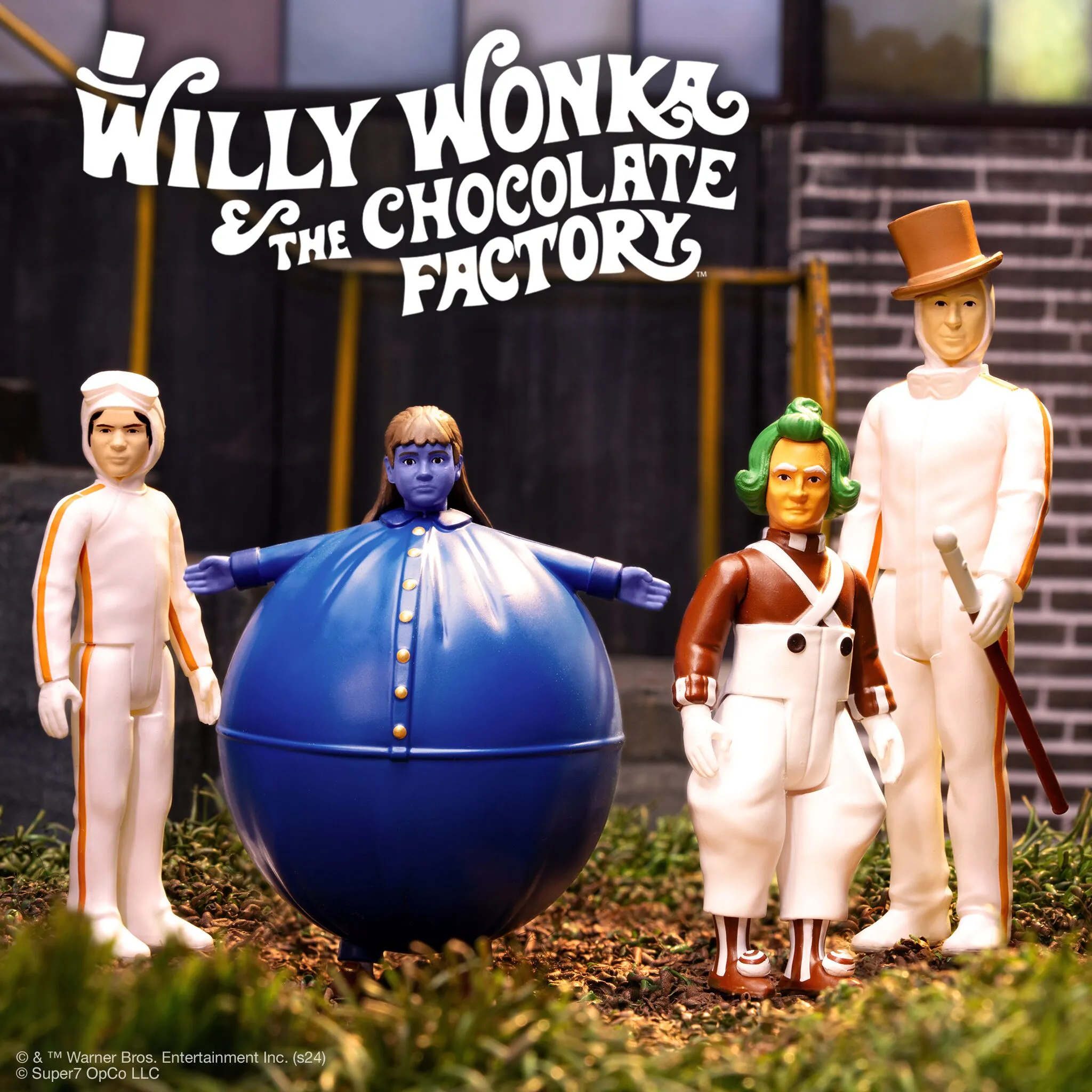Super7 x WILLY WONKA & THE CHOCOLATE FACTORY - Willy Wonka (White Suit), Mike Teevee (White Suit), Violet Beauregarde (Blueberry), & Oompa Loompa ReAction Figure Set