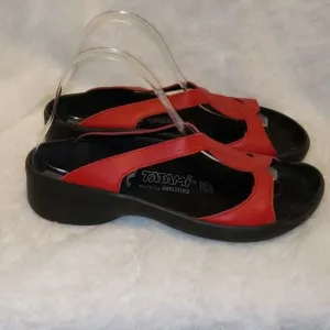 Tatami by Birkenstock red leather slide sandals