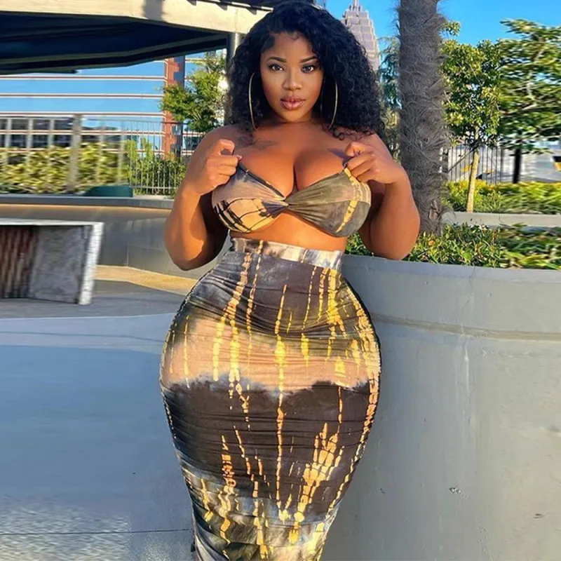 Tie Dye Two-Piece Set in Cotton/Polyester - Tube Top & Skirt