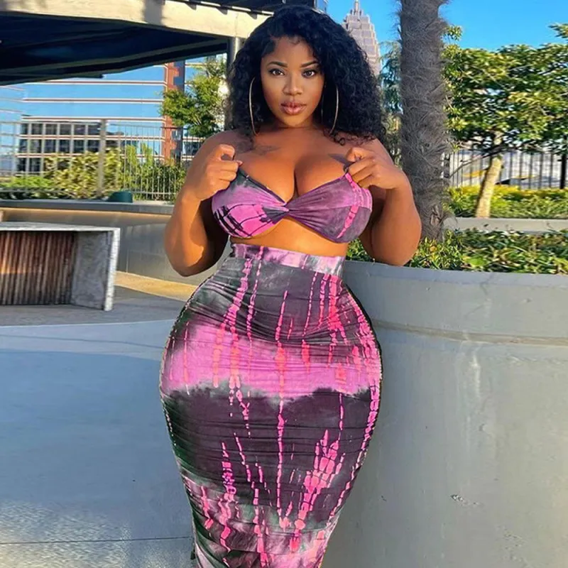 Tie Dye Two-Piece Set in Cotton/Polyester - Tube Top & Skirt