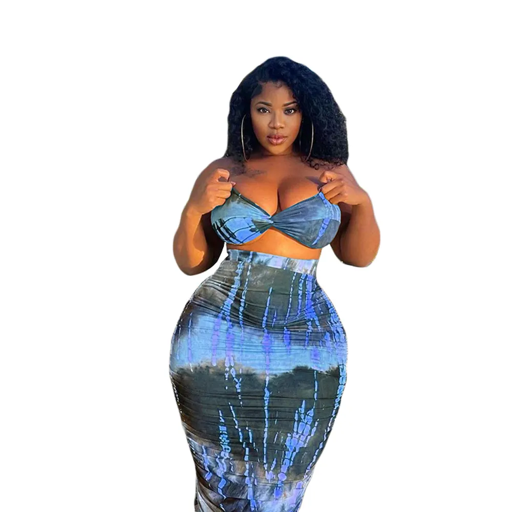 Tie Dye Two-Piece Set in Cotton/Polyester - Tube Top & Skirt