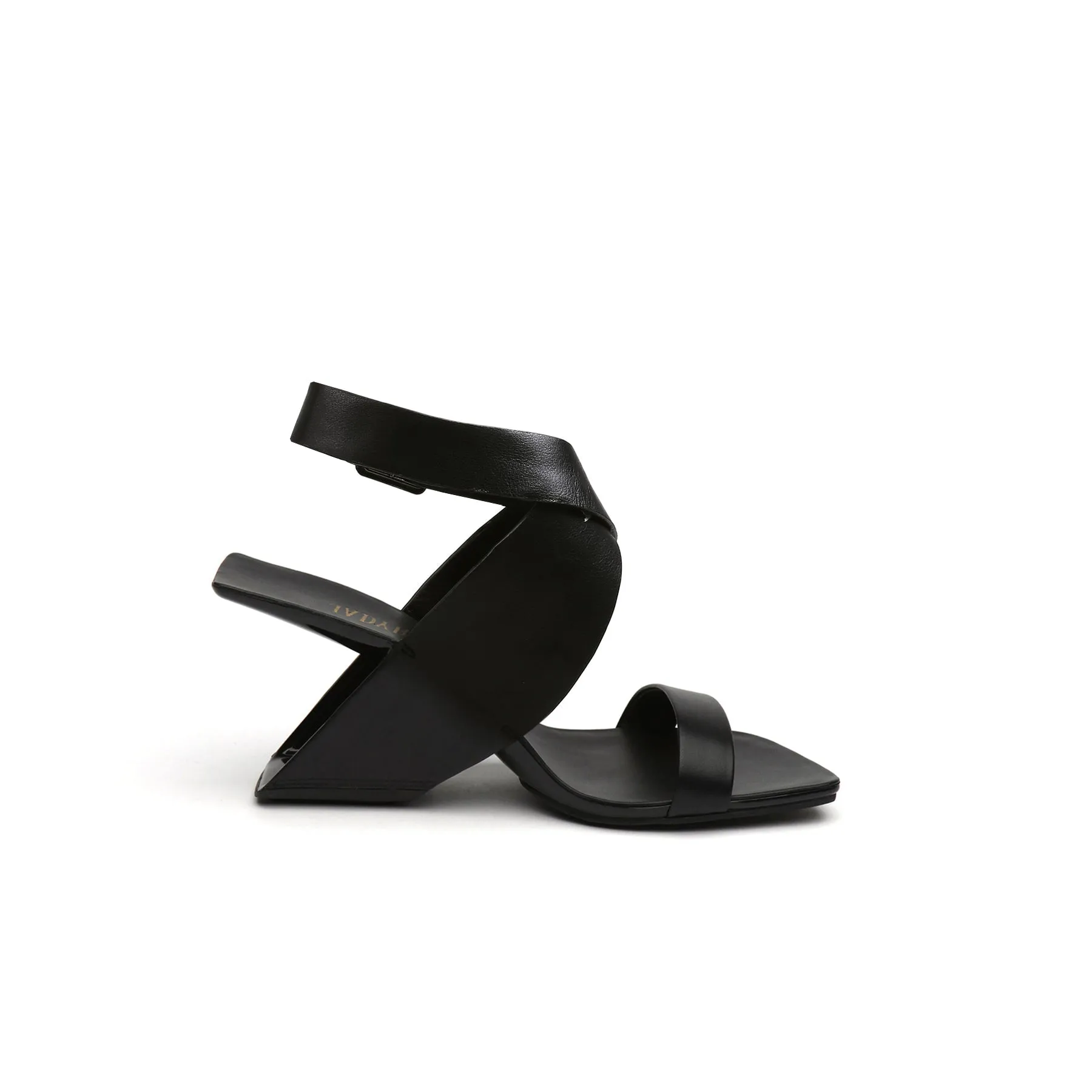 Twist Strap Open-Heel Leather Slide Sandal - Black