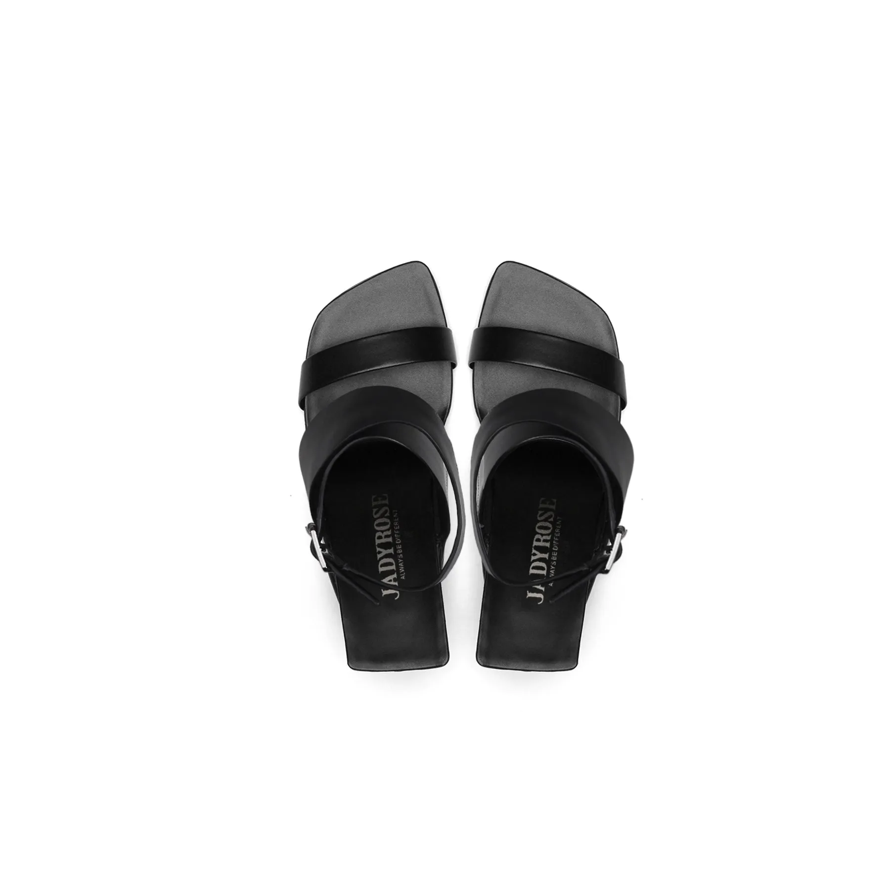 Twist Strap Open-Heel Leather Slide Sandal - Black