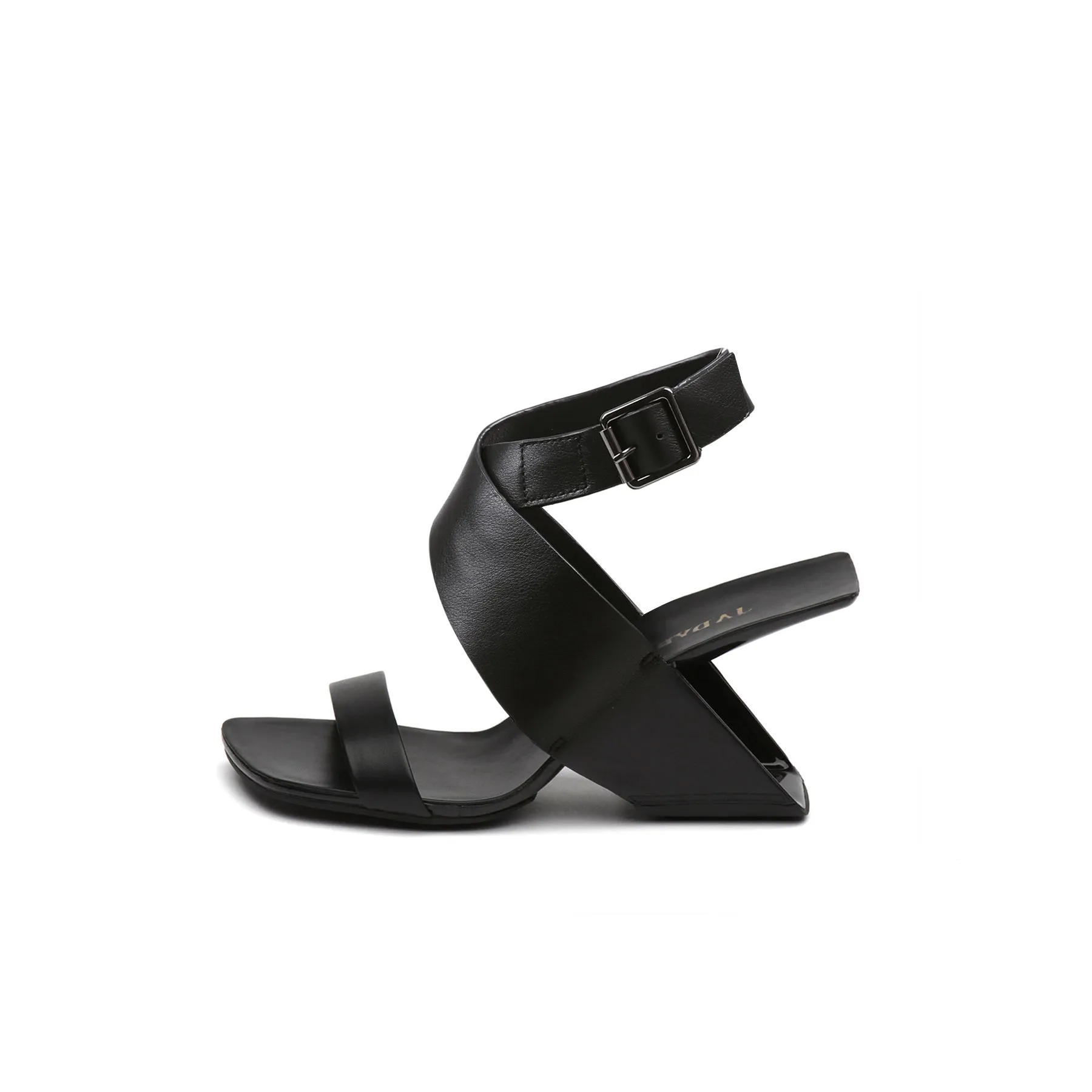 Twist Strap Open-Heel Leather Slide Sandal - Black