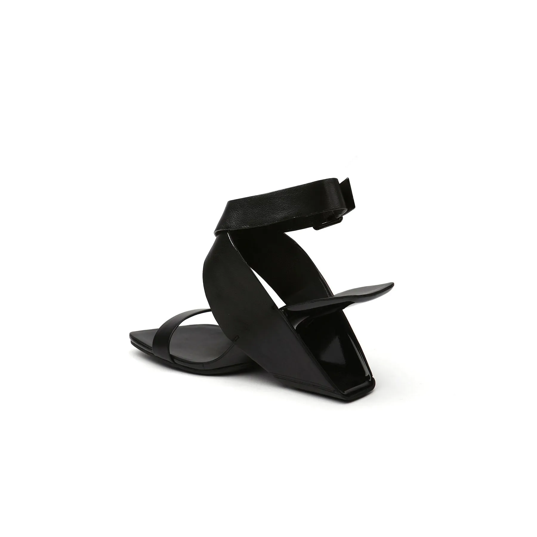 Twist Strap Open-Heel Leather Slide Sandal - Black