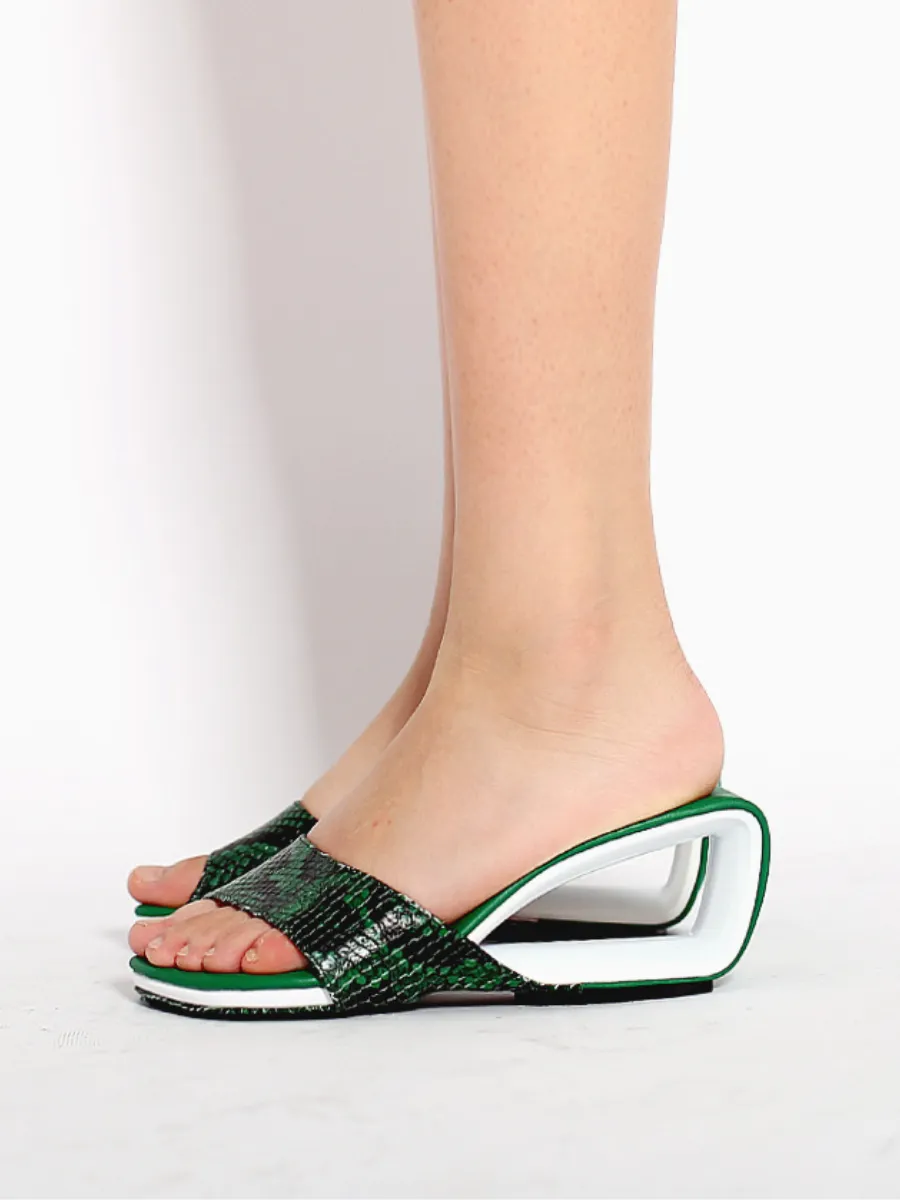 Twisted Upper Heel Genuine Leather Green Slide