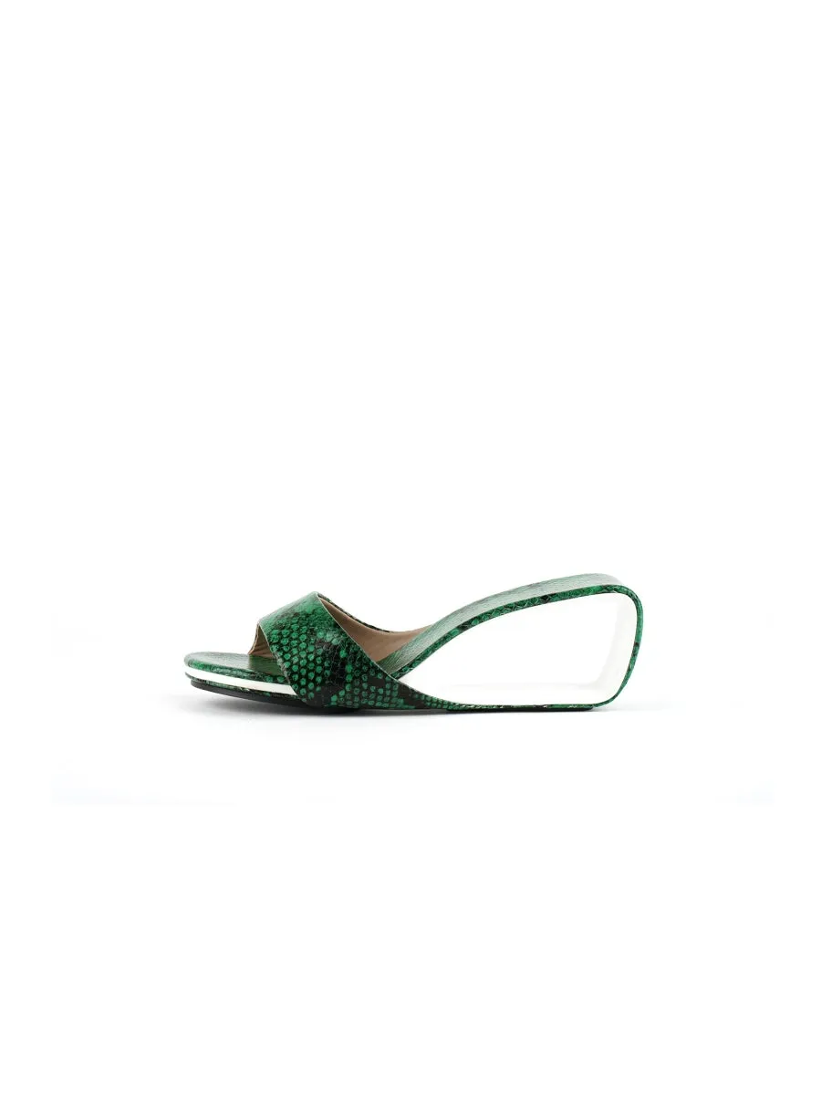 Twisted Upper Heel Genuine Leather Green Slide
