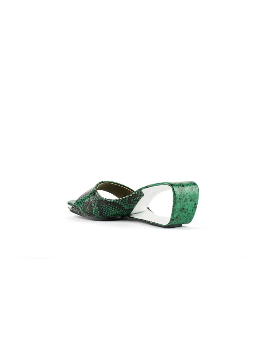 Twisted Upper Heel Genuine Leather Green Slide