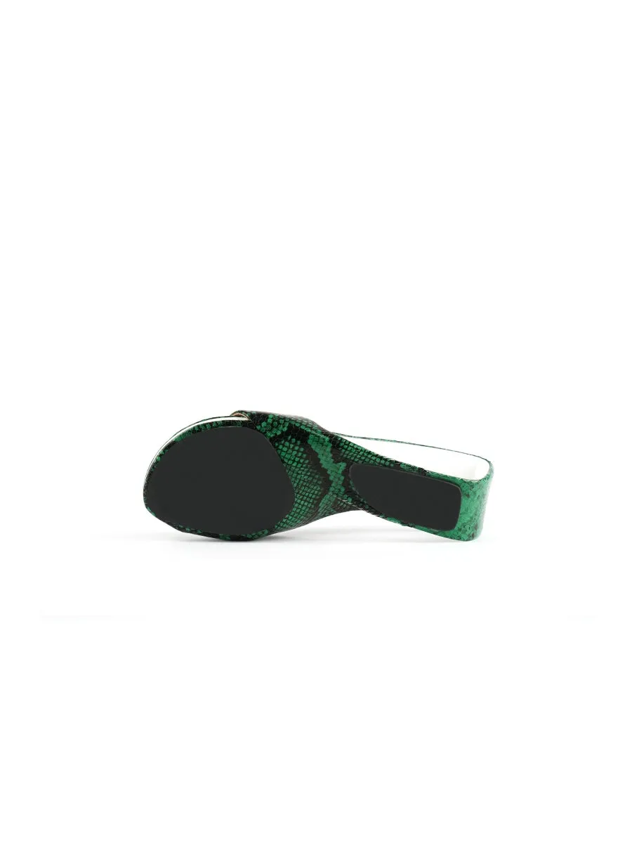 Twisted Upper Heel Genuine Leather Green Slide