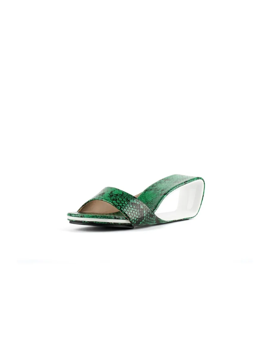 Twisted Upper Heel Genuine Leather Green Slide