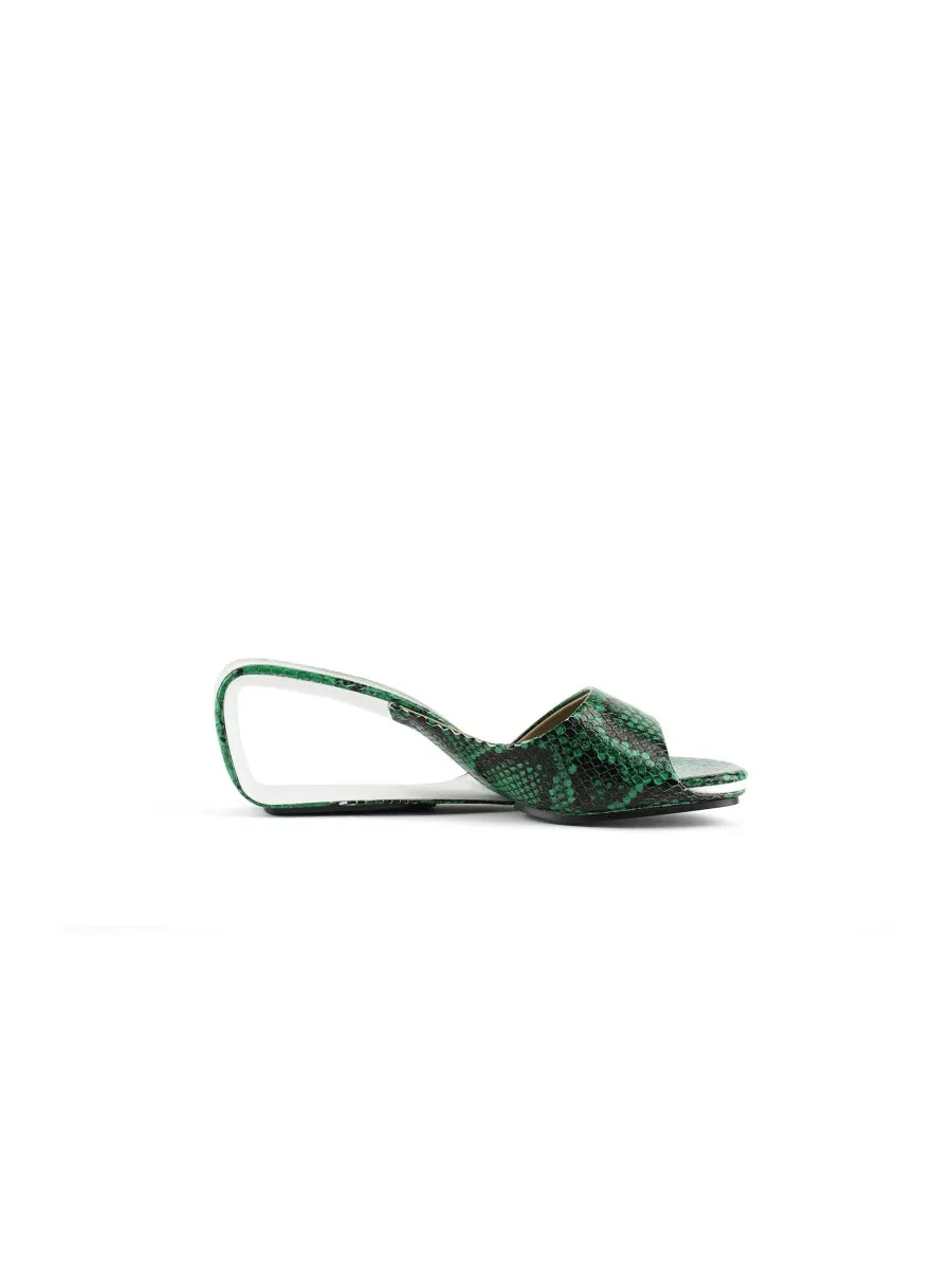 Twisted Upper Heel Genuine Leather Green Slide