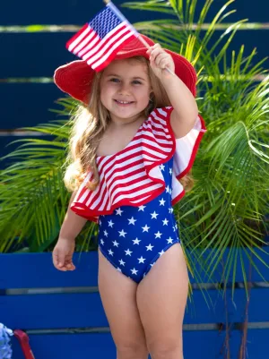 USA Ruffle One Shoulder One Piece Swimsuit