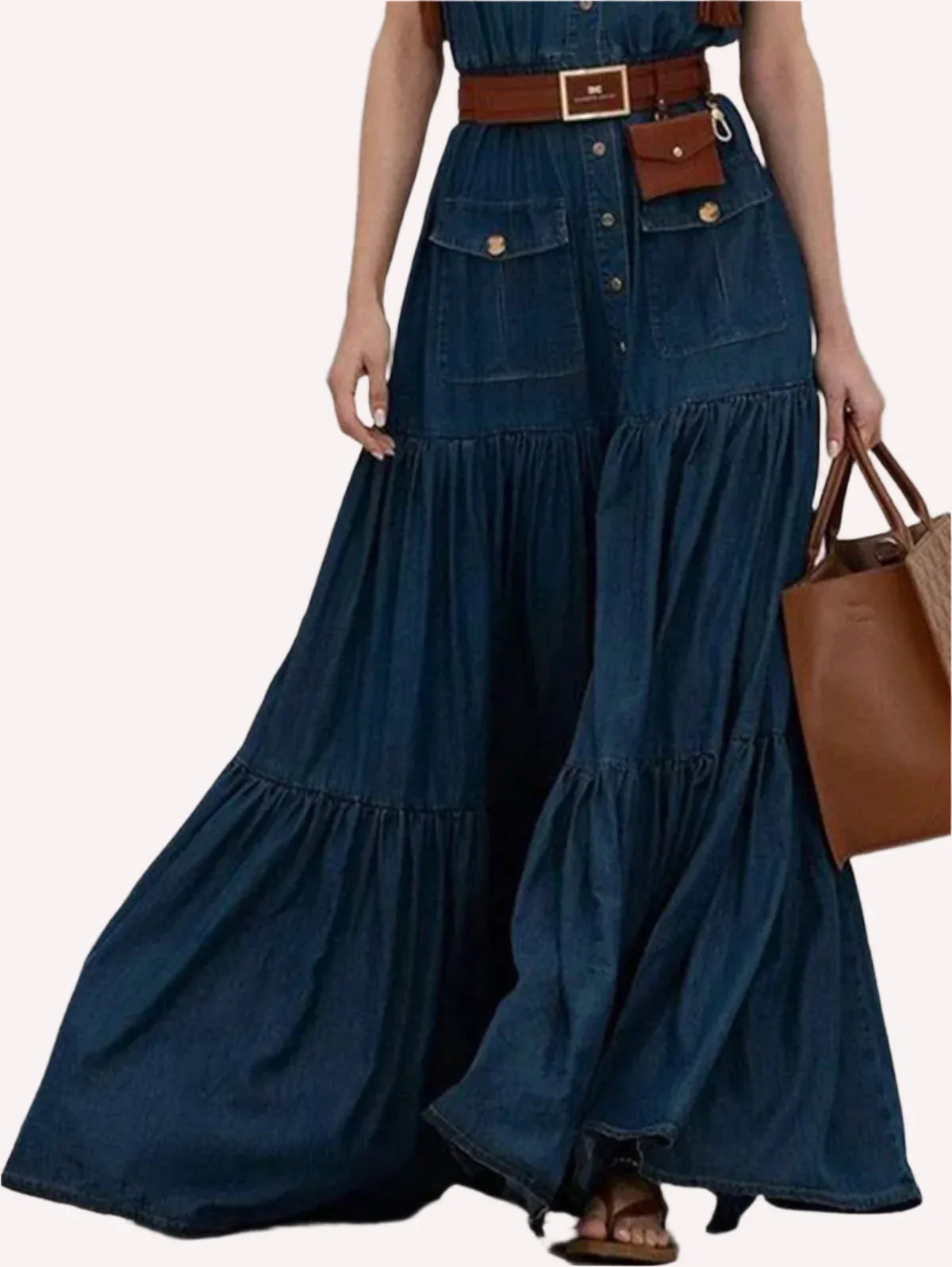 Vintage Denim A-Line Pocket Maxi Dress