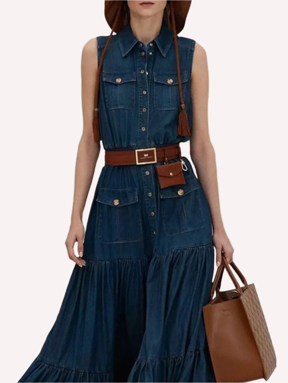 Vintage Denim A-Line Pocket Maxi Dress