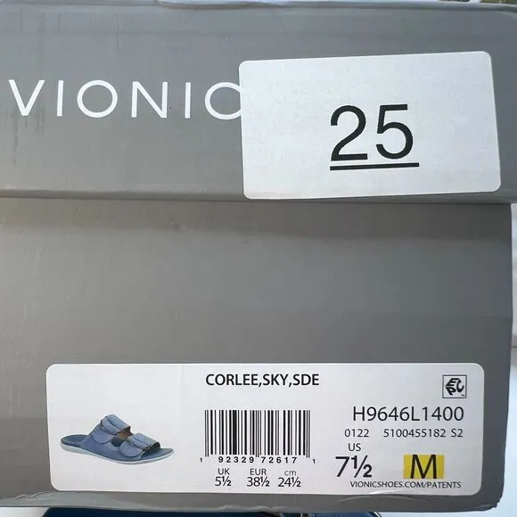 Vionic Corlee Suede Slide Supportive Sandals Sky H9646L1400 Women’s US 7.5 M NWB