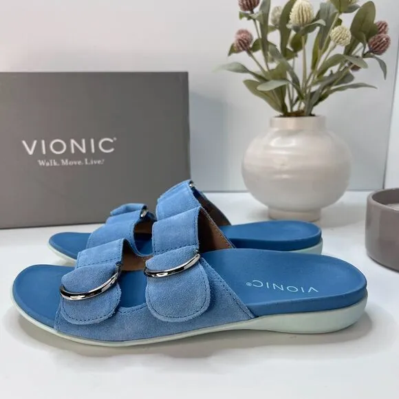 Vionic Corlee Suede Slide Supportive Sandals Sky H9646L1400 Women’s US 7.5 M NWB