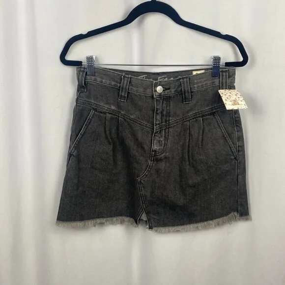 WE The Free NWT Sanded Black Distressed Unique Pleated Skirt - Size 26