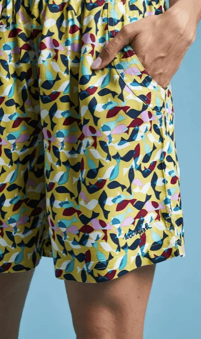 Weird Fish Sundance EcoVero™ Printed Summer Shorts Warm Olive