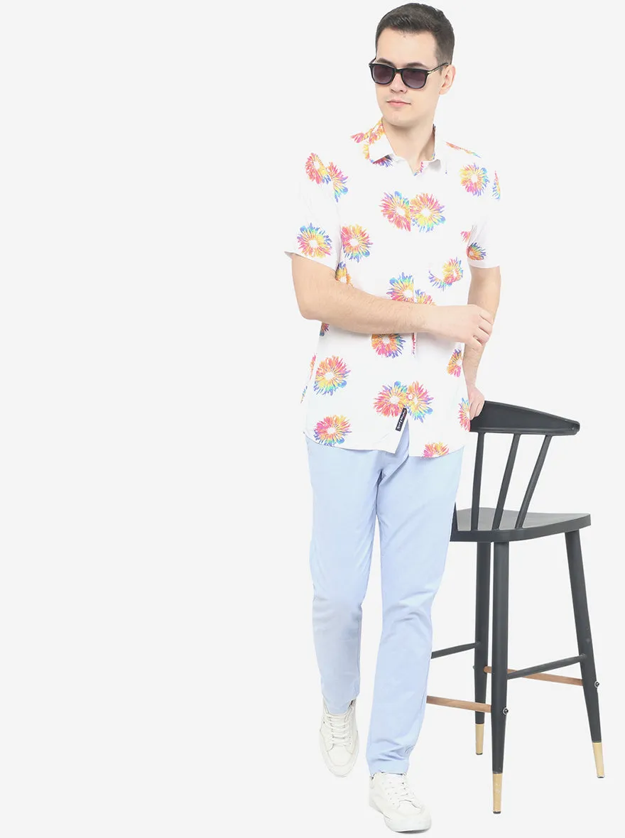 White Printed Slim Fit Semi Casual Shirt | JadeBlue