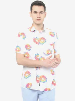 White Printed Slim Fit Semi Casual Shirt | JadeBlue