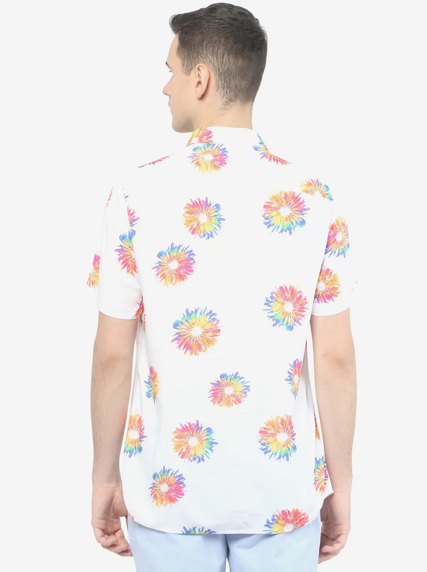 White Printed Slim Fit Semi Casual Shirt | JadeBlue