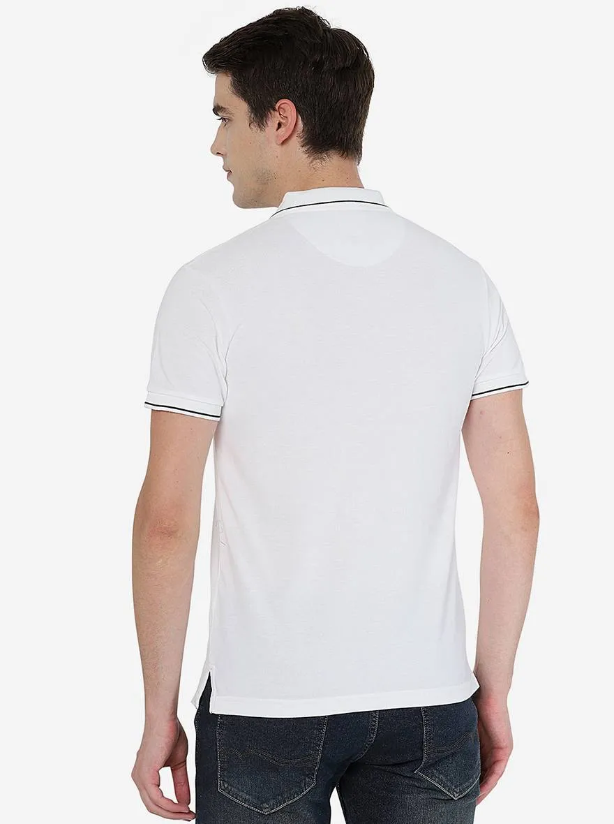 White Solid Slim Fit Polo T-Shirt | Greenfibre