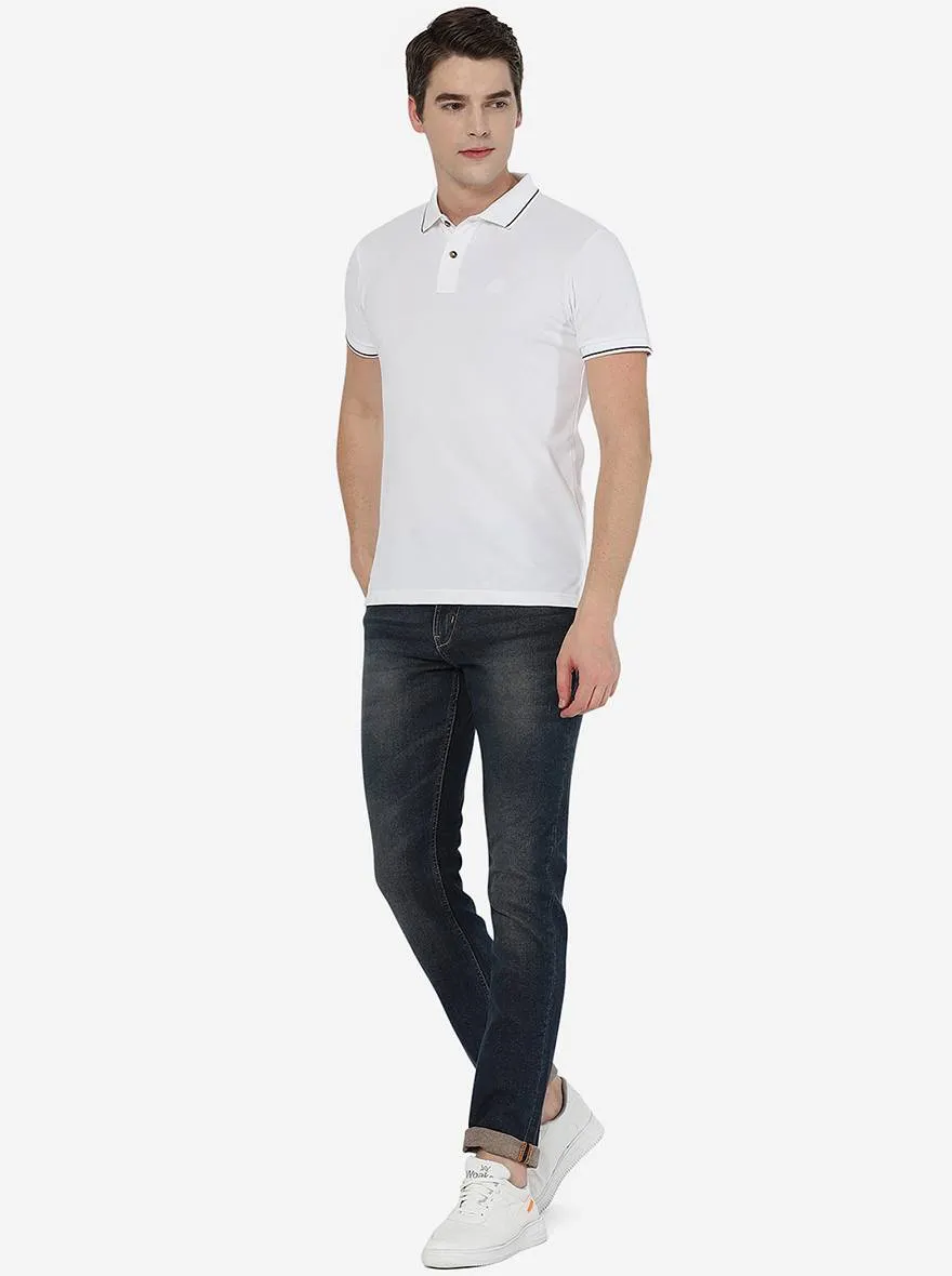 White Solid Slim Fit Polo T-Shirt | Greenfibre