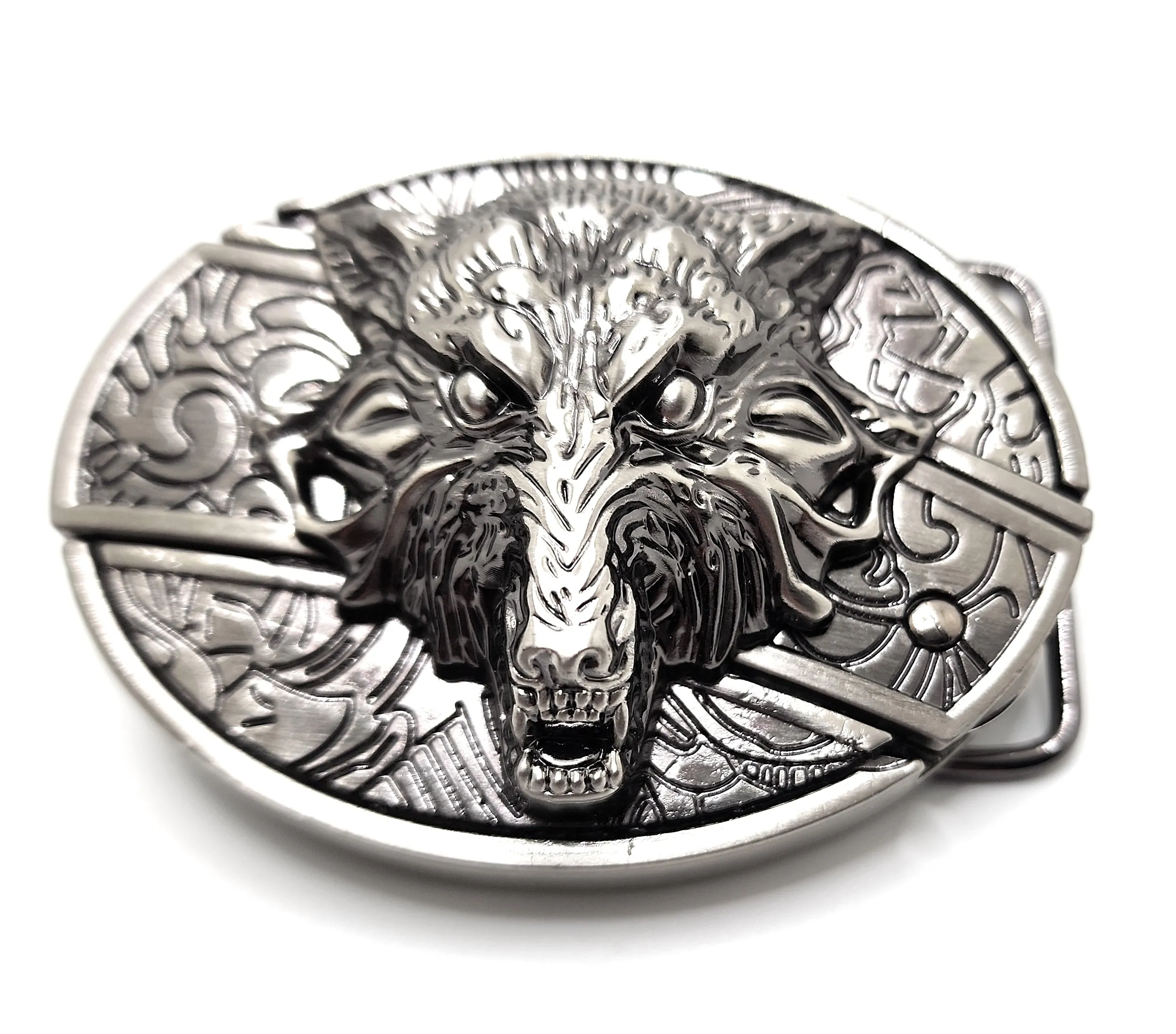 Wolf Head Silver Folding Knife Belt Buckle