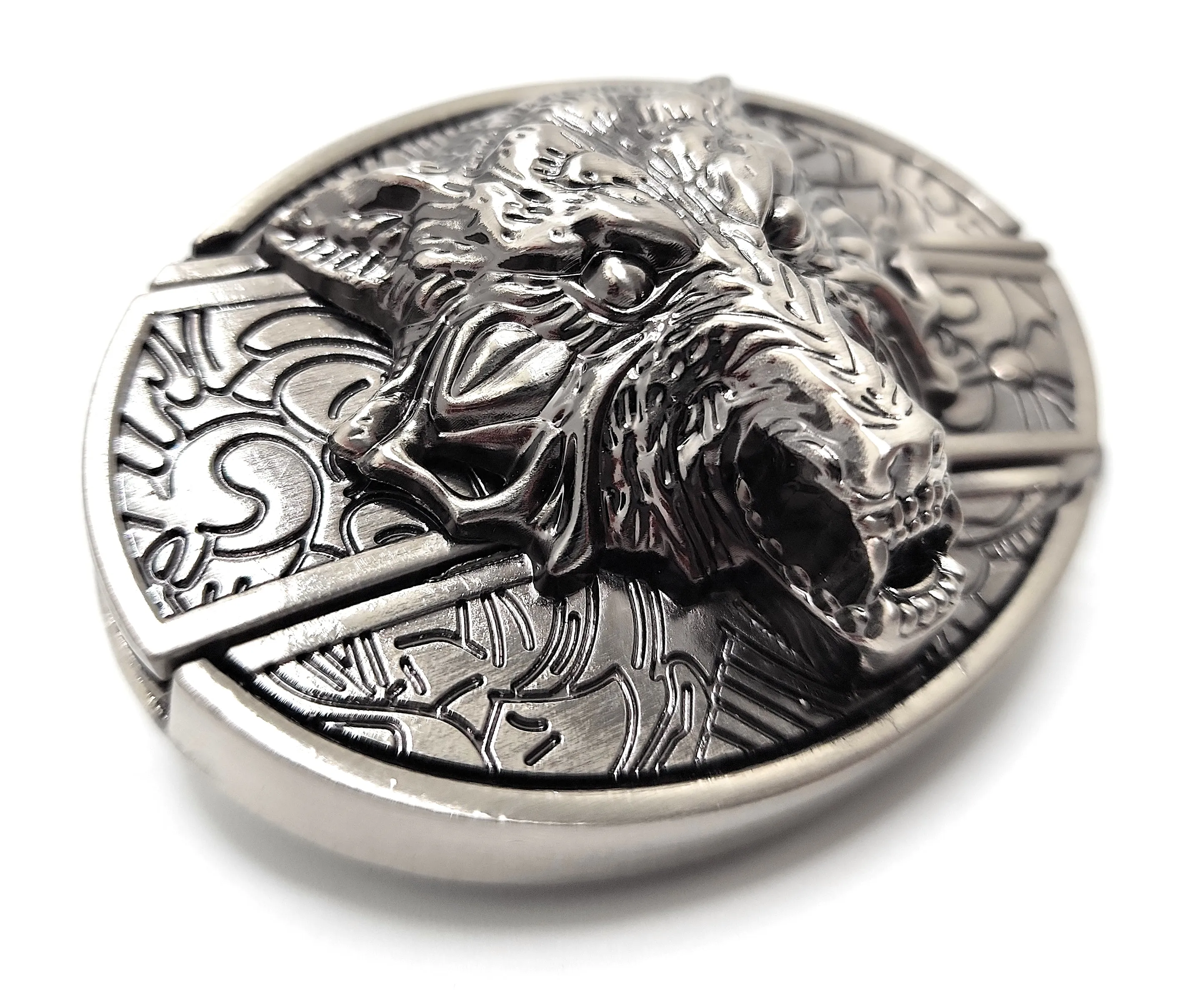 Wolf Head Silver Folding Knife Belt Buckle