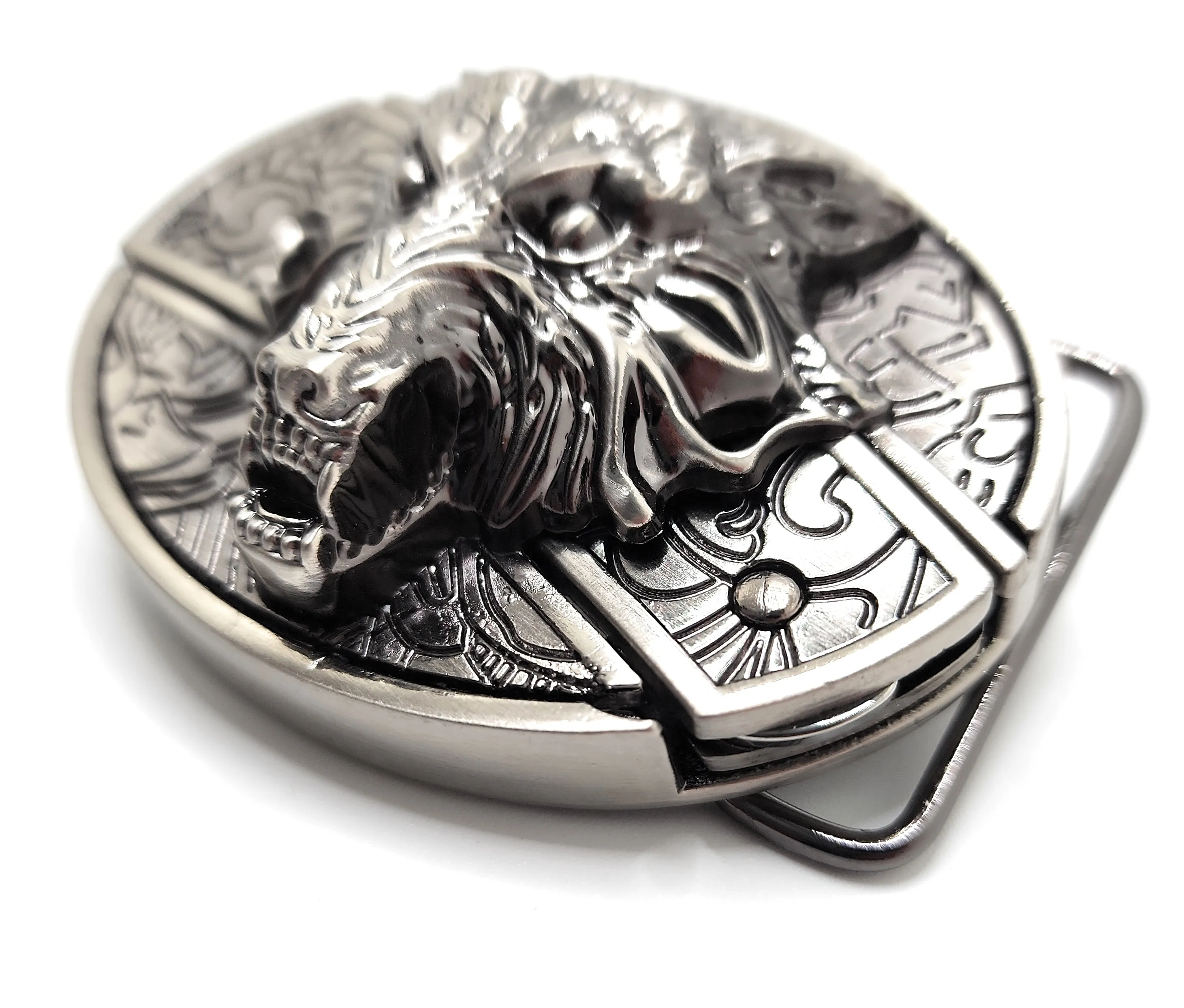 Wolf Head Silver Folding Knife Belt Buckle