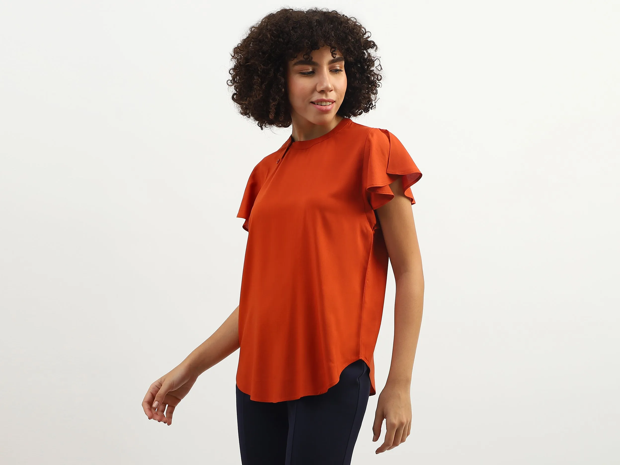Women Solid Round Neck Top