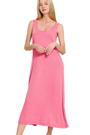 Zenana French Terry Twisted Strap Midi Dress